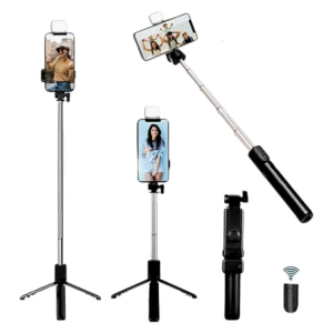 Detachable Bluetooth Wireless Remote Selfie Stick with LED (Black-White)